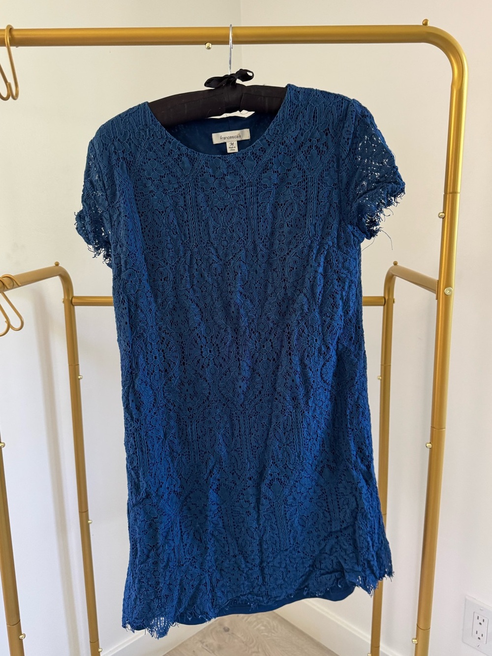 Francesca's Collections Navy Blue Lace Mini Shift Dress
